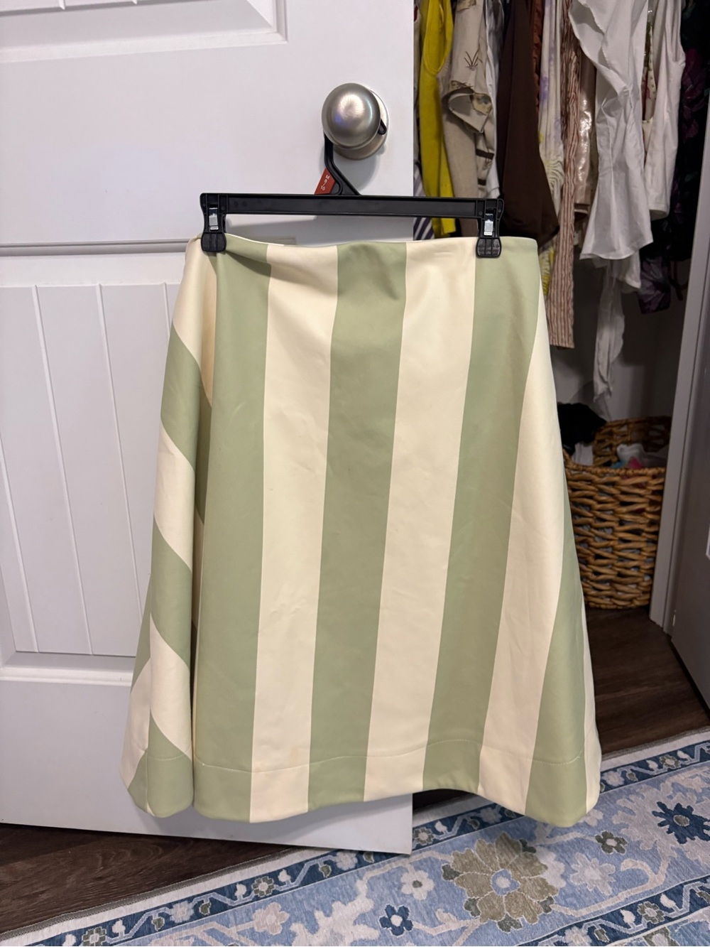 ASOS A-Line Skirt in Sage Green and Cream Stripes